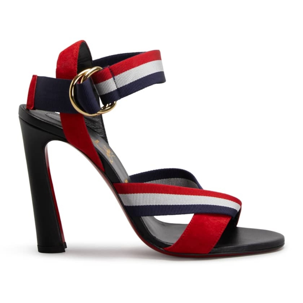 Size 40 Loubitin. Red, white, and blue.